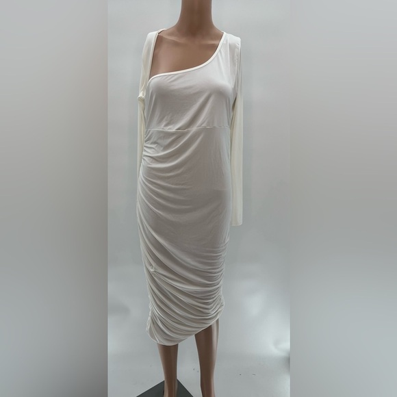 MATERNITY RUCHED ASYMMETRIC MIDI DRESS SZ 10 NWT - Picture 2 of 12